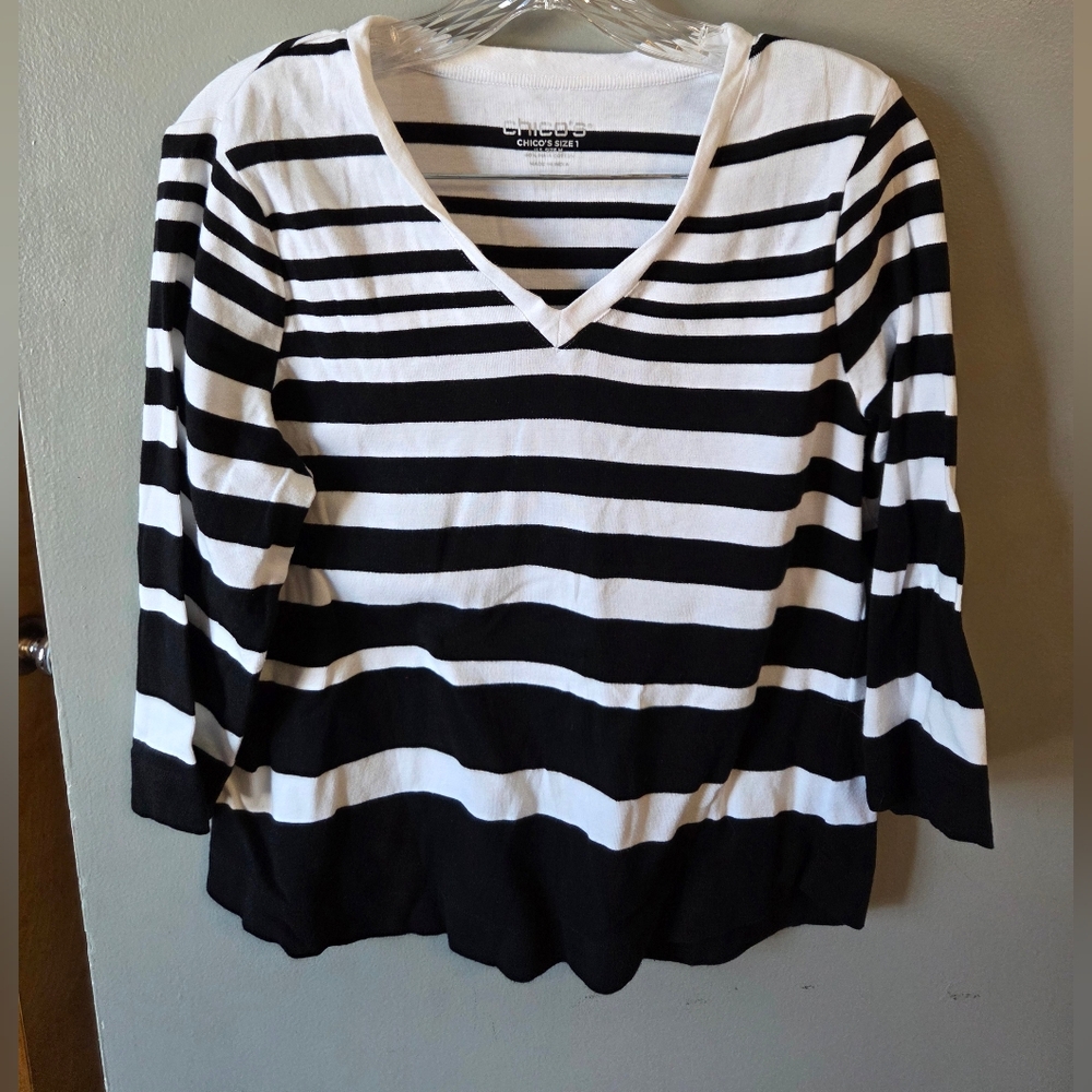 Chico's Monochrome Striped Long Sleeve Top
